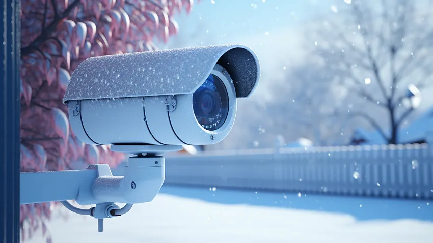 Überwachungskamera im Winter bei Schnee und Minusgraden