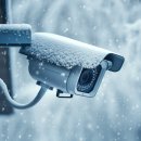 Zugeschneite Überwachungskamera mit Schutzdach im Winter